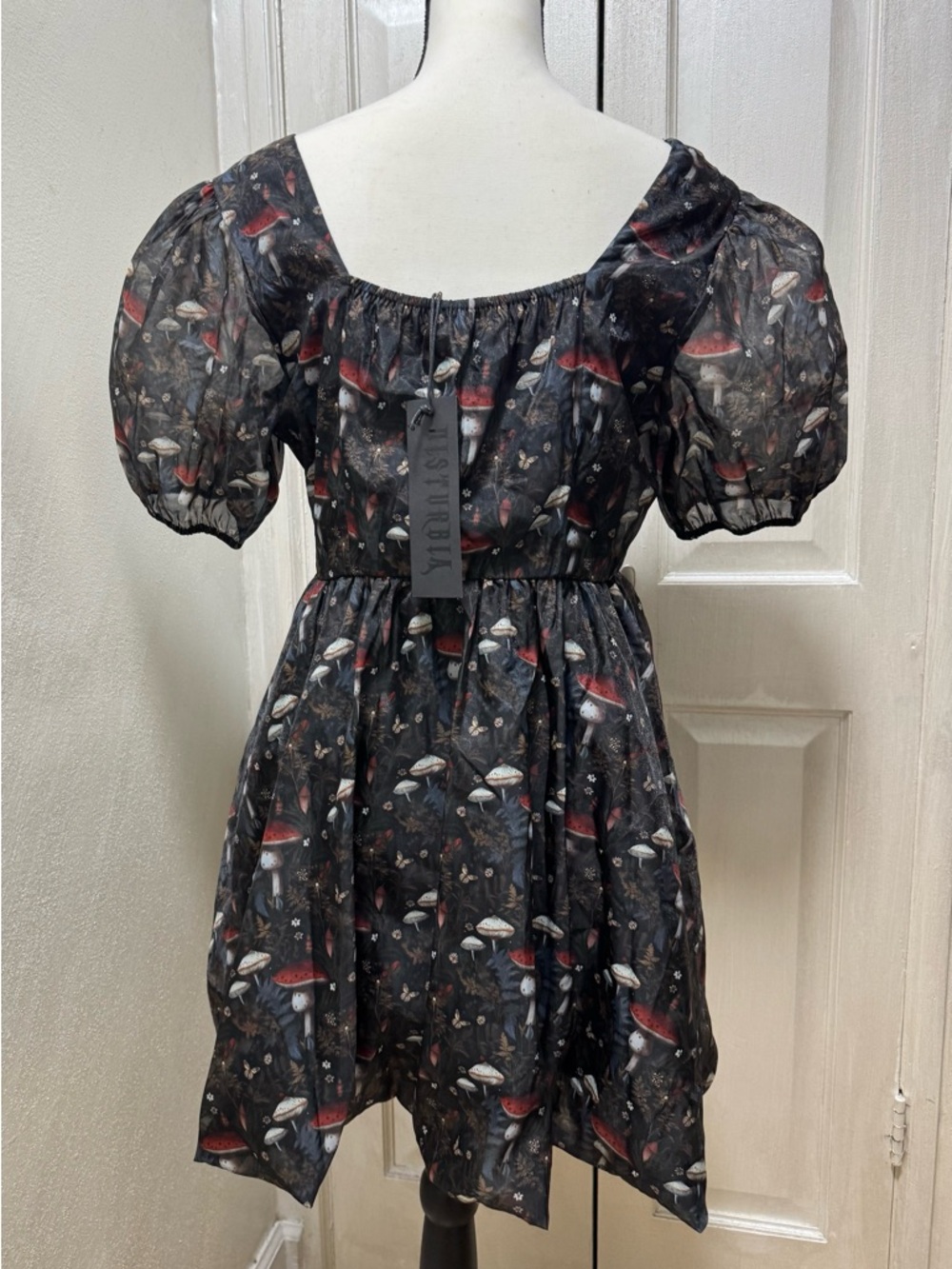 Disturbia Amanita Size 8 Organza Puffball Mini Dress Mushroom Print - Picture 3 of 12